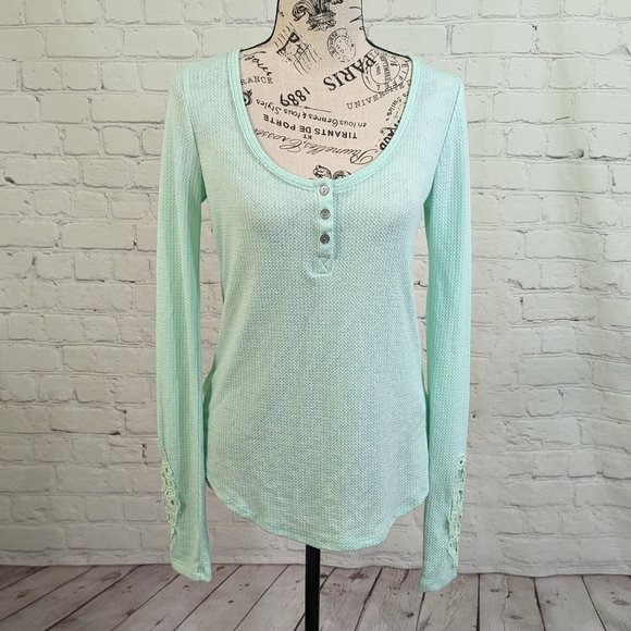 Anthropologie ELOISE mint green waffle Henley top S NEW - Picture 2 of 6